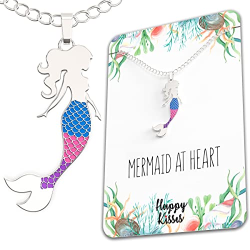 Mermaid Necklace – Cute Mermaid Gift Charm for Women, Girls & Teens – “Mermaid at Heart” Message Card