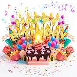 Lupow 3D Pop Up Musical Birthday Cards with Lights & Blowable LED Light Candle – Interactive Singing Happy Postcards Birthday Decorations Greeting Cards Birthday Cards for Women, Men, Mom, Wife, Husband, Boy, Girl