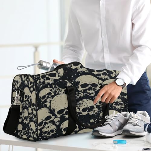 Travel Duffle Bag for Women Men Goth Skeleton Sports Totes Gym Yoga Bag Girls Boys Waterproof Weekender Overnight Bag Vintage Skull Carry-On Bag with Shoulder Strap Workout Bag 6