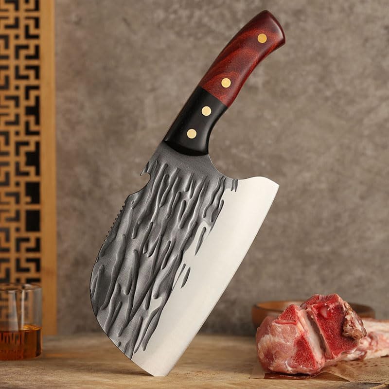 Meat Cleaver,Cleaver Knife 6.5 Inch Full Tang Chef Knife Handmade Forged High-carbon Clad Steel Kitchen Knives Cleaver Filleting Slicing Broad Butcher Knife (Color : Knife with cover)