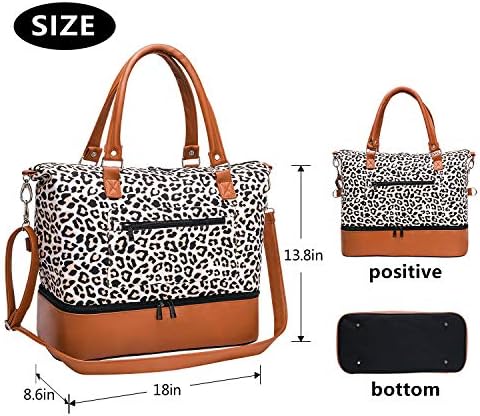 Women Travel Duffle Bag Canvas Carry On Tote Weekender Overnight Bag with PU Leather Shoulder Strap and Shoe Compartment Leopard 18 Inch 7 Women Travel Duffle Bag Canvas Carry On Tote Weekender Overnight Bag with PU Leather Shoulder Strap and Shoe Compartment Leopard 18 Inch