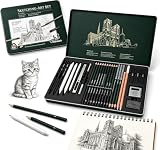 Glythum Zeichenstifte, 27-teiliges Zeichenset Bleistift Set mit Graphitstift Kohlestifte, Zeichenkohle Skizzier-Set zum Zeichnen Skizzieren Schattieren