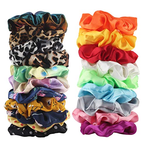 Elastic Scrunchies Colorful Hair Bobbles for Thick Hair - Soft Stretchy Hair Ties Ponytail Holder for Women Girls Hair Styling Accessories (20Pcs)