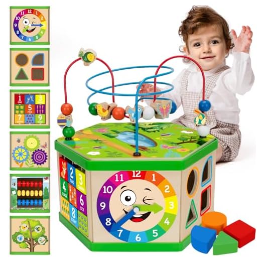 Wooden Activity Cube for 1 Year old, 12-18 Month Boys & Girls, 7-in-1 STEM Montessori Early Developmental Learning Toys for Kids Aged 1-2, Ideal 1st Birthday Gift Toys for Baby, Toddlers (Green)