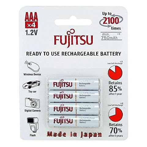 4 Fujitsu HR4UTC AAA Ready-to-use 2,100 Times Rechargeable Batteries NiMH 1.2V 800mAh (Min. 750mAh) Made in Japan Cover