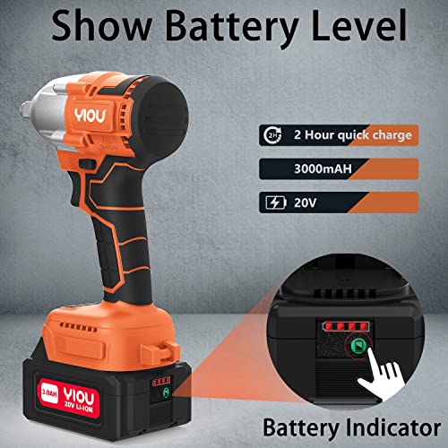 Yiou 20V Max Cordless Impact Wrench 1/2 Inch,Compact Impact Wrench Set For Home & Car,Max Torque 320Nm,3.0A Li-Ion Battery, 9Pcs Driver Impact Sockets, Brushless Motor,Fast Charger And Tool Bag,Orange #TOP4
