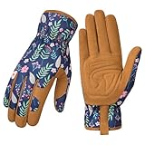 Pleneal Gardening Gloves for Women - Leather Garden Gloves Thorn Proof, Outdoor Protective Working Gloves for Weeding