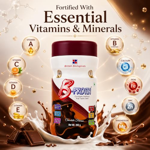 Image of B-Protin Chocolate Nutritional Supplement Powder 200g | High Protein with Whey, Soy & Casein | 27 Vitamins, Minerals & Amino Acids | Complete Daily Nutrition | Gluten Free | Trans Fat Free