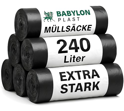 Babylonplast Müllsäcke 240L Extra Starke (40 Stück) | Müllbeutel Stabil | Mülltüten Reißfest I 100×125 cm I Belastbarkeit 100 Kg I Abfallsäcke & Bauschuttsäcke 70 /Typ 100 (Schwarz)