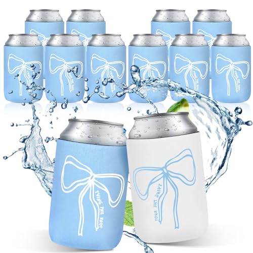 Image of SiliFine 12 Pcs Bachelorette Party Can Sleeves Bulk Coquette Bachelorette Party Decoration Cowgirl Can Sleeves for Bridal Shower Gifts(4 x 2.4 Inches,Blue Bow)