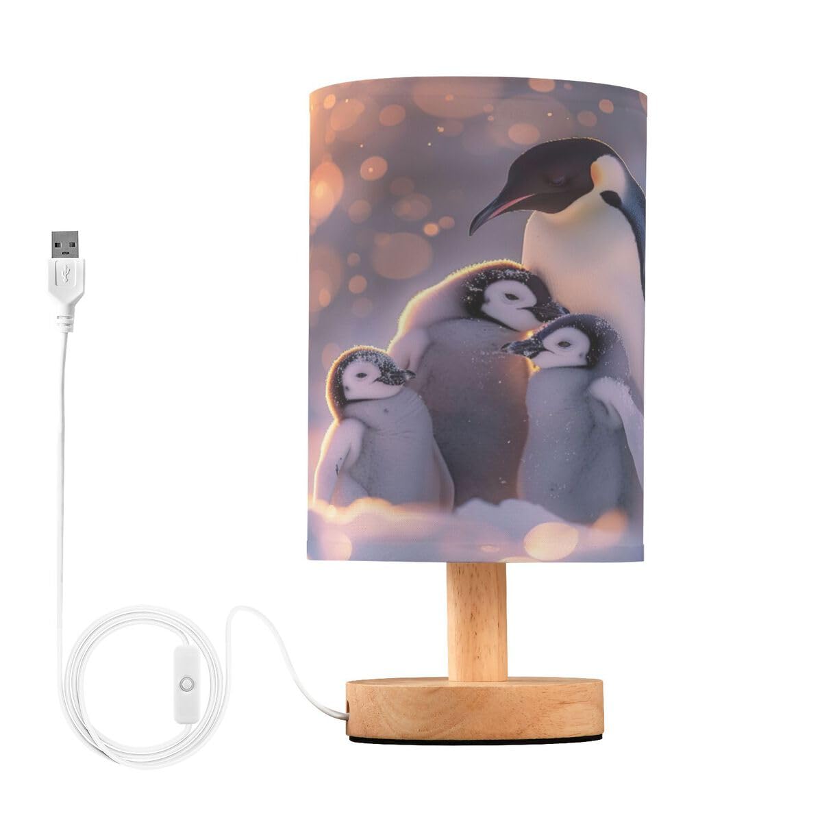 JUMBEAR Small Eye Care Table Lamp,Cute Penguins Bedside Lamps Nightstand Lamps with Flaxen Fabric Shade for Kids Room Living Room Office Desk