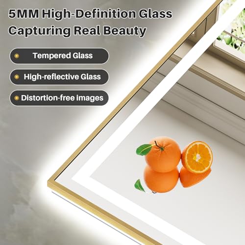 Image of 96X36 Inch LED Bathroom Mirror with Gold Frame, Backlit & Front Lit, Anti-Fog Lighted Bathroom Vanity Mirror for Wall, Memory Function, Dimmable, HD Tempered Glass, Shatter-Proof