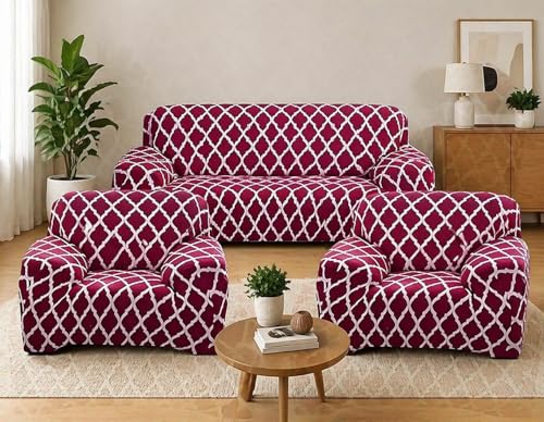 Image of Sofa Cover 5 Seater Fitted Sofa Cover 3 Seater and 2 Seater Fully Covered Universal 5 Seater Sofa Cover Non-Slip Sticky Elastic Stretchable Sofa Set Slipcover Protector for (3+1+1 Seater)