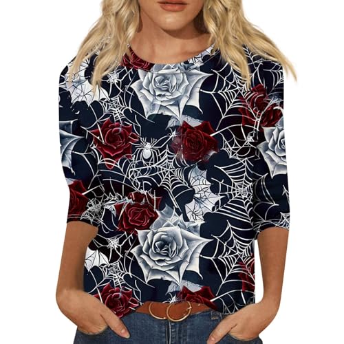 Cute Funny Halloween Shirts for Women Plus Size 3/4 Length Long Sleeve Womens Tops Witch Gothic Renaissance Shirt