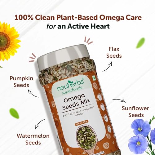 Image of Neuherbs Omega-3 Fiber 4-in-1 raw & Unroasted seeds mix 200g | Diet snacks | Super Seeds Mix For Eating | Healthy Food For Weight Management, Heart,Good Skin