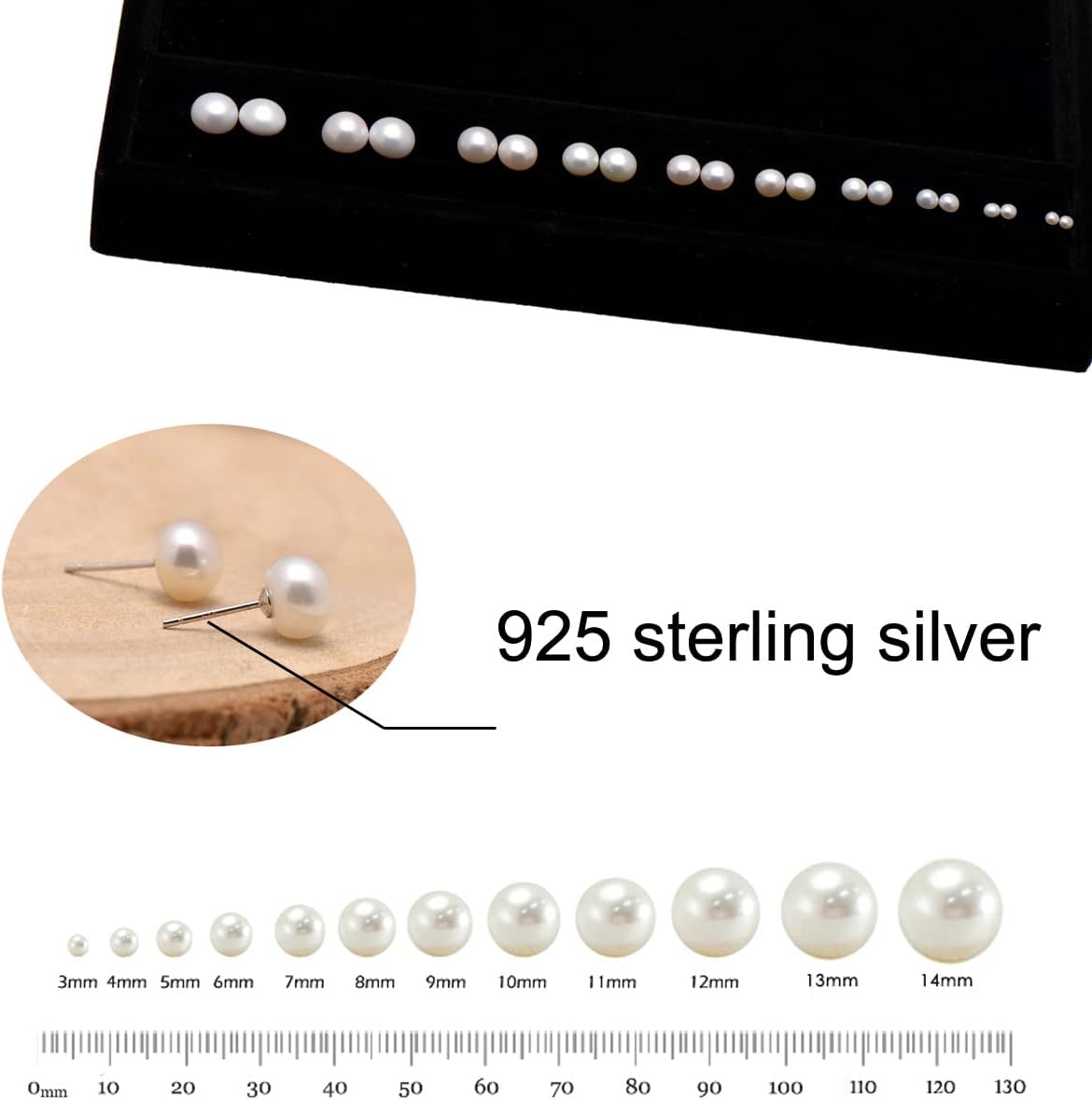 Paialco Cultured Freshwater Round Button Pearls Studs Sterling Silver Earrings for Women - Image 4