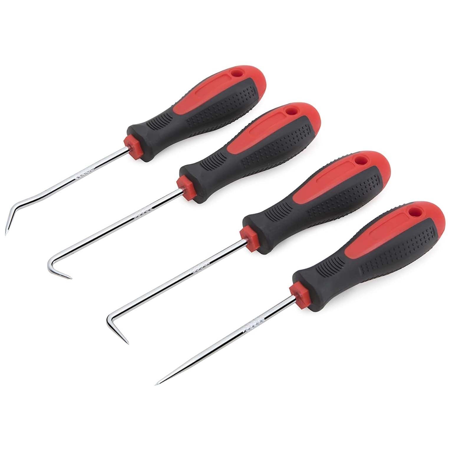 Precision Hook and Pick Set for Automotive | 4-Piece Hand Tools 90 degree pick, 45 degree hook, 135 degree combination pick, straight pick.