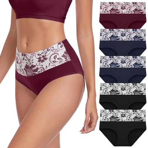 Lapulas damesondergoed, katoenen stretchslip met hoge taille, ademend ondergoed, zachte damesslipjes, hipster damesondergoed - verpakking van 5