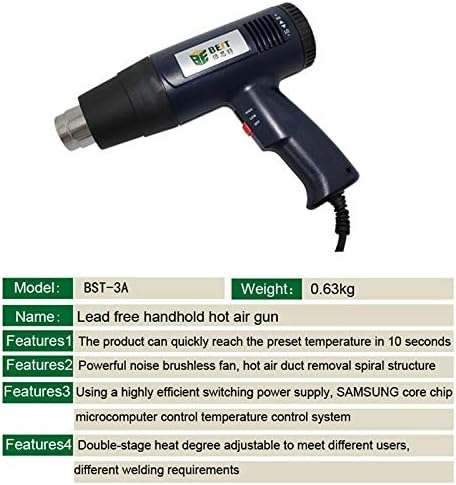 Soldering BST-3A 1600W Handhold Hot Air Heat Gun Temperature Adjustable Hot Air Anti-slip Handle Blowing knob adjustable thermostat - (Power: 110V)