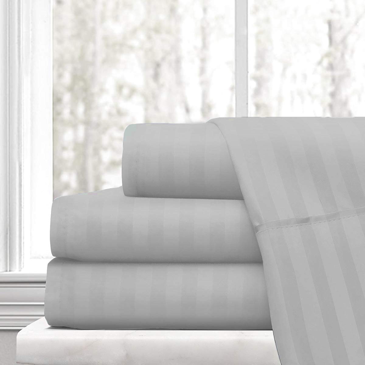 Top Split Queen SheetsSilver Stripe800 Thread Count 100 Cotton Bed