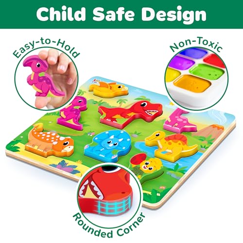 dinosaur puzzle board for kids jumbo wooden puzzles dinosaur toys for kids 2 3 4 year old boys and girls montessori toys and preschool learning activities for toddlers ages 2-4 by lucas amp friends