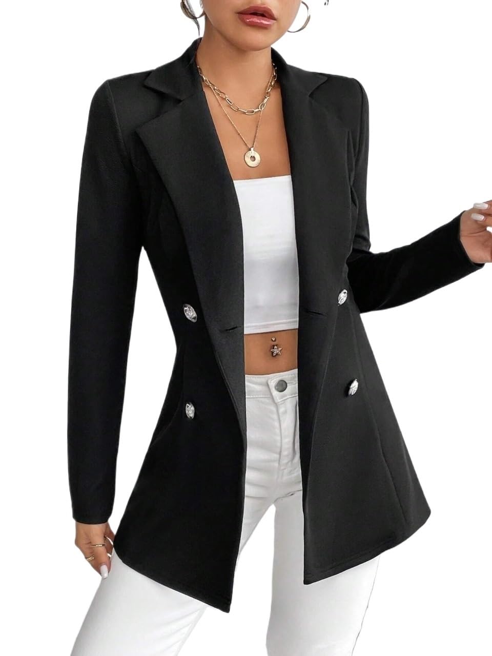 Womens Work Blazers Business Casual Lapel Neck Double Breasted Blazer in Fall Winter
