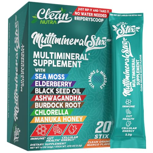 Sea Moss Powder Elderberry Ashwagandha Chlorella Manuka Honey VitaminD3 Vitamin C Zinc Spirulina Iodine Greens Detox Immune Support Sugar Free Hydration Powder Drink Mix 20 Sticks