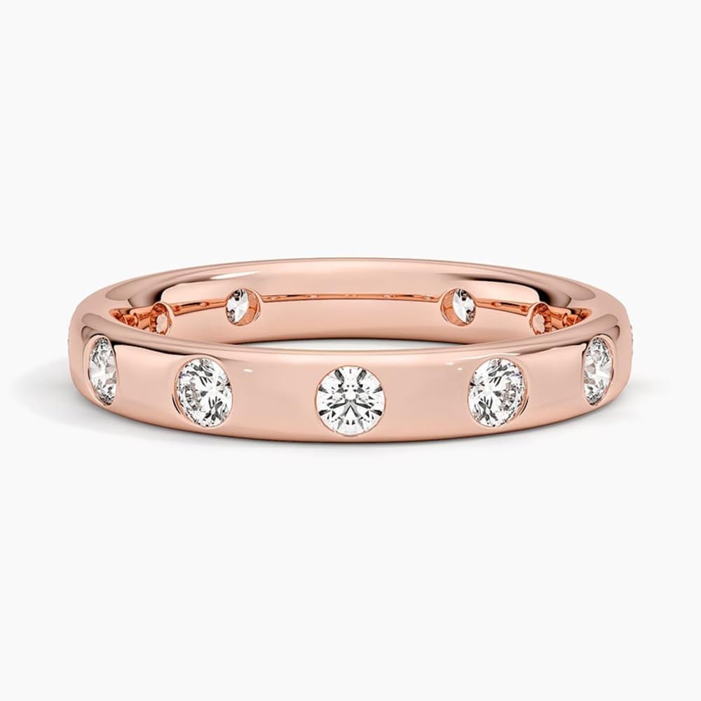 Round Cut Moissanite Engagement Ring 10K 14K 18K Solid Gold, 925 Sterling Silver Flush Set Eternity Anniversary Band Promise Ring for Wedding Veterans gift for Women(E-F VVS1-VVS2)