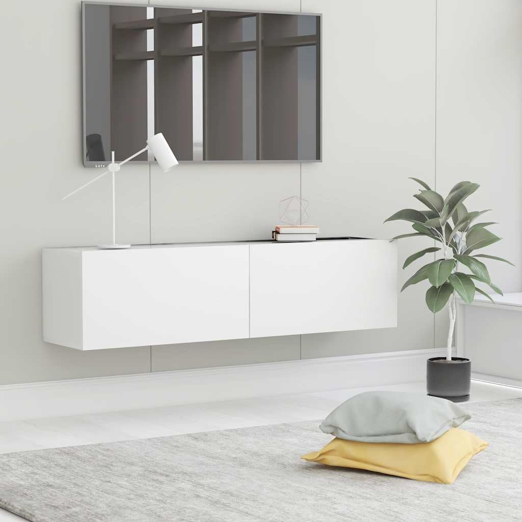 YUANCHUTOP Floating TV Unit Stand, Wall Mounted Entertainment Center with 2 Shorage Cabinet Modern Hanging TV Media Console Hutch Component Under TV Shelf, 120x30cm, White-