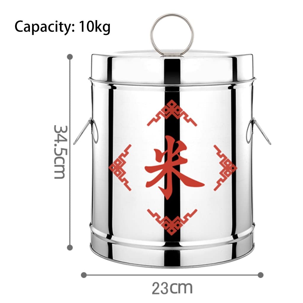 Contenedor hermético para almacenar alimentos con tapa y asas, dispensador de granos SUS, balde de arroz de 5 kg a 50 kg, para cocina y despensa, almacenamiento de harina,Capacidad de plata 10 kg