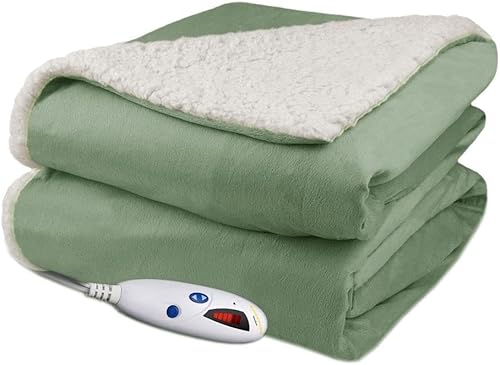 Biddeford Blankets Manta térmica eléctrica de terciopelo Sherpa con controlador digital, manta, salvia