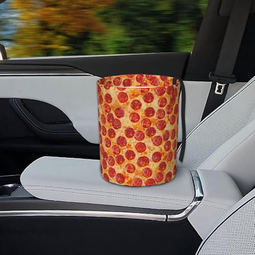 Image of Car Garbage Bag Pizza Pepperoni Mini Car Trash Bin Portable Collapsible Waterproof Rubbish Bag for Car Accessories Back Front Seat Cup Holder