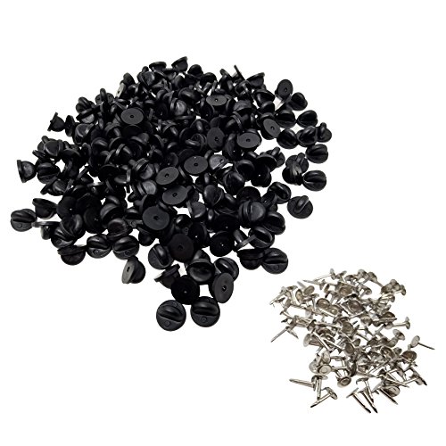 Hongfa 100 Pack Tie Tacks Blank Pins with 100 Pack PVC Rubber Pin Backs