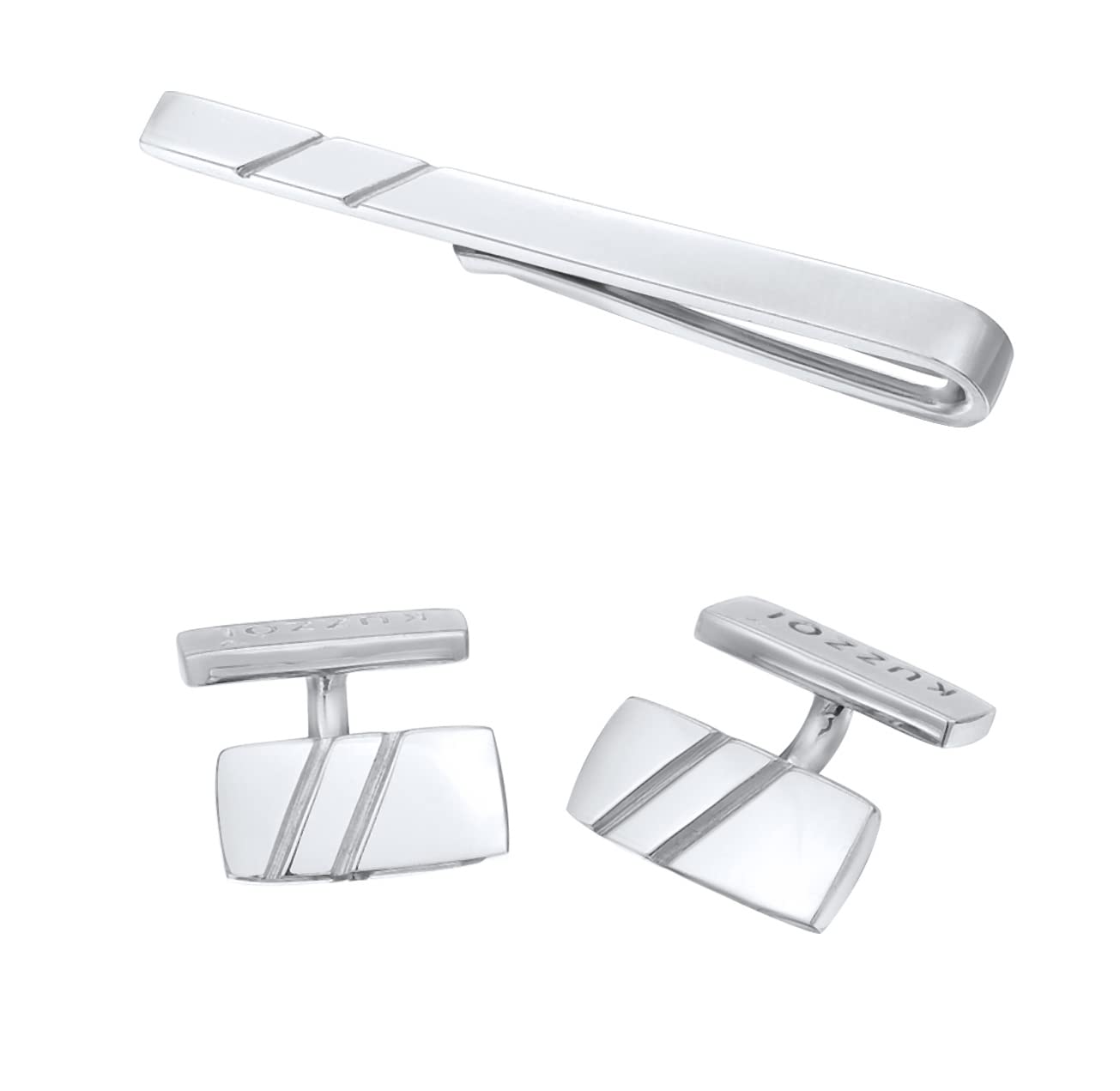 Kuzzoi Manschettenknöpfe & Krawattennadel für Herren im klassischen Design, Herren Accessoire Set aus 925 Sterling Silber mit modischen Details, Männer Geschenk für Hochzeit und Geburtstag