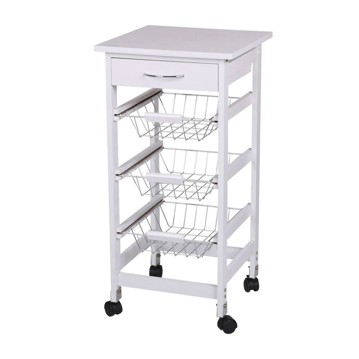 Urban living „PRATIK“ WEISSER AUFBEWAHRUNGSSERVER MIT METALLKORB MIT 3 SCHUBLADEN, 37XH76CM