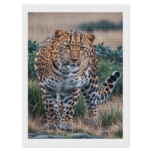 Peinture diamant 5D strass carrés léopard : kit d'art complet adulte