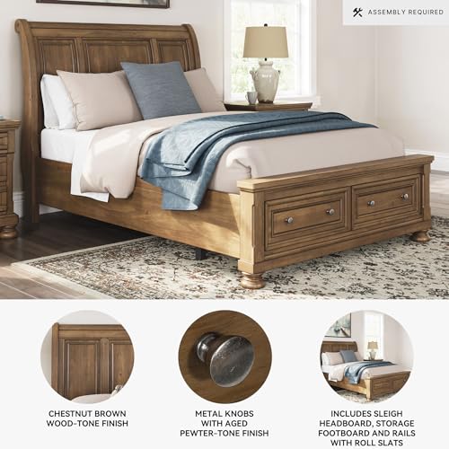 Image of Signature Design by Ashley Queen Storage Sleigh Bed, Brown, Glarrison