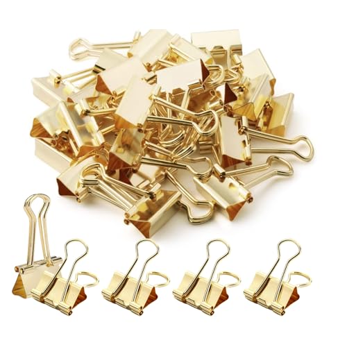 80 Stück Foldback Klammern Gold 19 mm Klein Büroklammern Klammer Metallklammern Büro Klein Binder Clips Vielzweckklammern Fotoordner Papierklammern Paper Clips für Büro Schule