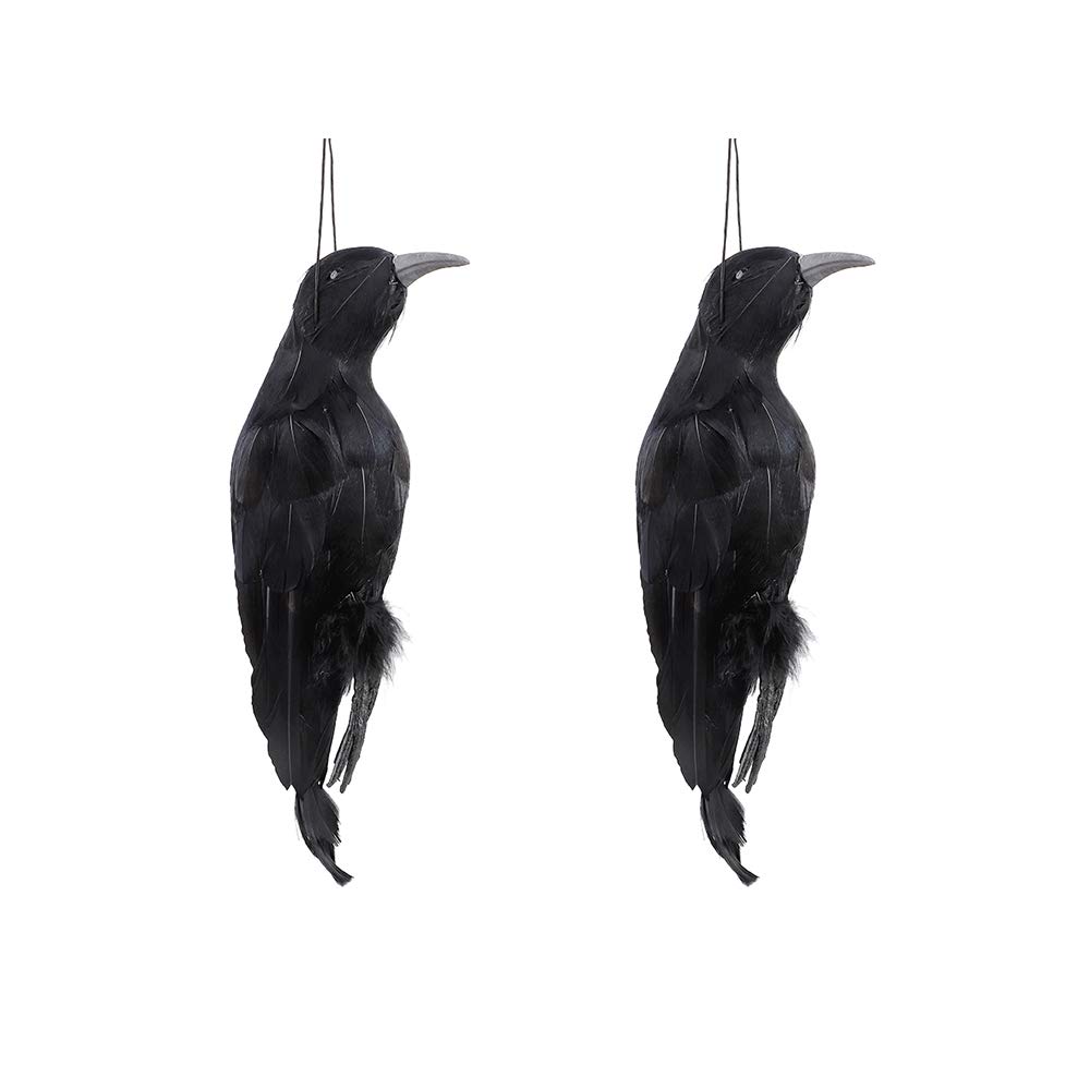 Wertswf Black 2Pack Dead Crow Halloween Prop, Scary Hanging Crows Decoy Feathered Raven For Garden Haunted House Grave