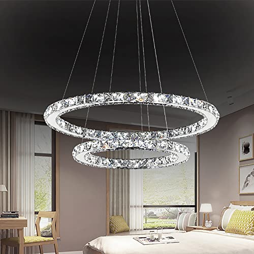 LZQ Lampadario in cristallo moderno a LED, dimmerabile, lampada a sospensione creativa, 3 anelli,...