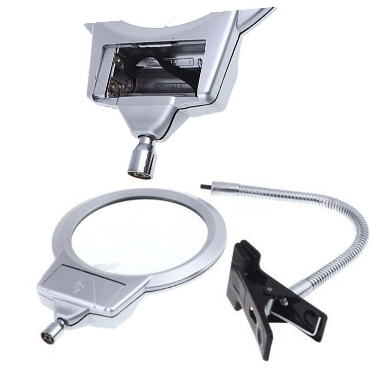 LED Lupe mit flexiblem Metall Schwanenhals und Clip dimmbares Licht zum Lesen für Schreibtisch batteriebetriebene Lupe Lampe zum Basteln und Reparieren im Büro und Zuhause