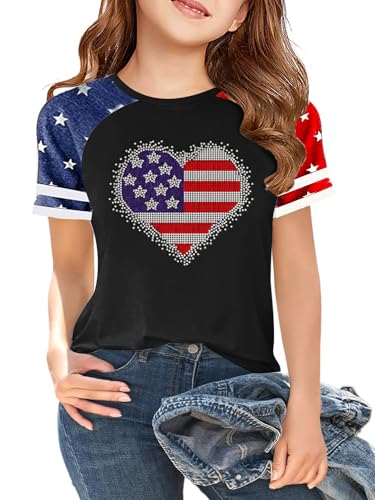 Image of Ithalt Boys Girls USA Shirts Kids 4th of July Shirts American Flag Tshirt Patriotic Top Independence Day Outfit 5-13y