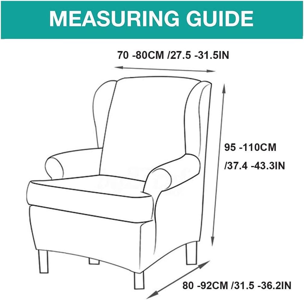 Konsilsa Wingback Chair Covers,Stretch Slipcovers for Wing Chair wingback Chairs Slip Resistant 2 Pieces Armchair Cover Furniture Protector Wingback Chair Slipcover (Color : B)