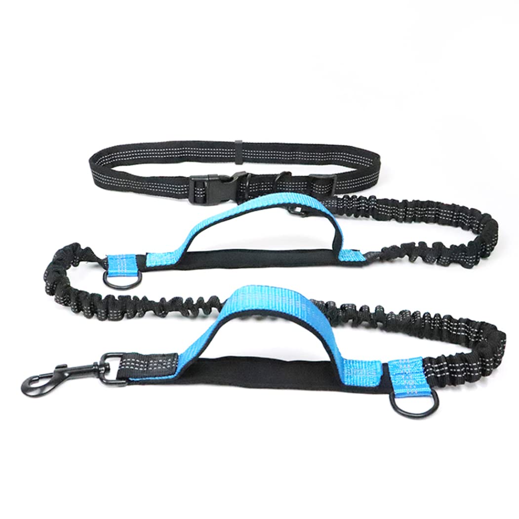 Guinzaglio per Cani da Corsa Cintura da Passeggio per Cani Regolabile Guinzaglio Cintura in Vita Mani libere Doppio Riflettente telescopico per Cane Blu per Uso Domestico