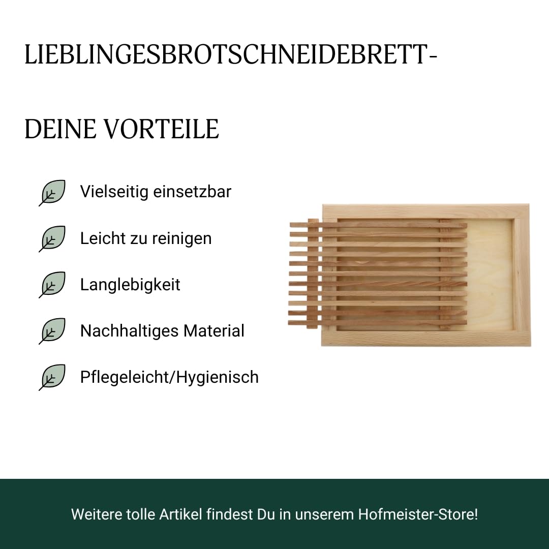 HOFMEISTER® Brotschneidebrett Holz, 40 cm, herausnehmbarere Auffangschale, aus Europa, Schneideunterlage mit Krümelgitter, Buche, stabiles Schneiden, Schneidbrett mit Schublade