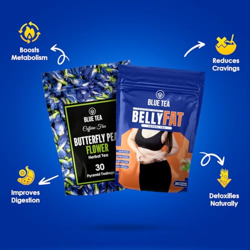 Image of BLUE TEA - Butterfly Pea & Belly Tea (30 Tea Bags) - Pyramid Plant Based | Antioxidant Rich | Helps Manage Weight | Caffeine Free - Detox - Flower Based - Herbal Tea | Ziplock Pack