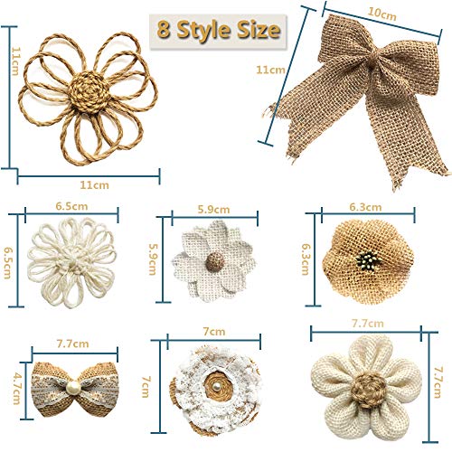 25Pcs Handmade Natural Burlap Rose Flowers For Crafts, Jute Twine Burlap Flowers And Pearls Bow Rustic Burlap Decoration 8 Styles With 1 Lace Burlap Ribbon Roll For Diy Craft Wedding Party Christmas #TOP1