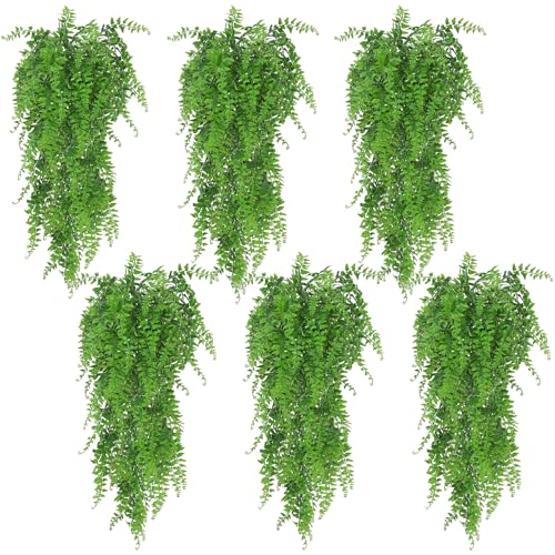 Huryfox Planta Artificial Colgante de Helecho - 6P Decorativas de Hojas de Hiedra Falsa para Interiores y Exteriores, Decoración de Follaje Falsificado para Sala de Estar, Cocina, Balcón, Jardín