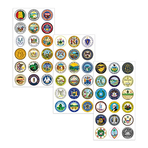 Hygloss Products US State Seals Stickers for Kids and Teachers, 216 Total Stickers, Includes 4 Sets of All 50 United States Seals