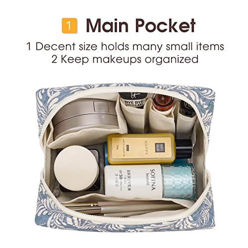 Narwey Small Makeup Bag For Purse Travel Makeup Pouch Mini Cosmetic Bag For Women (Small, Blue Leaf) #TOP3